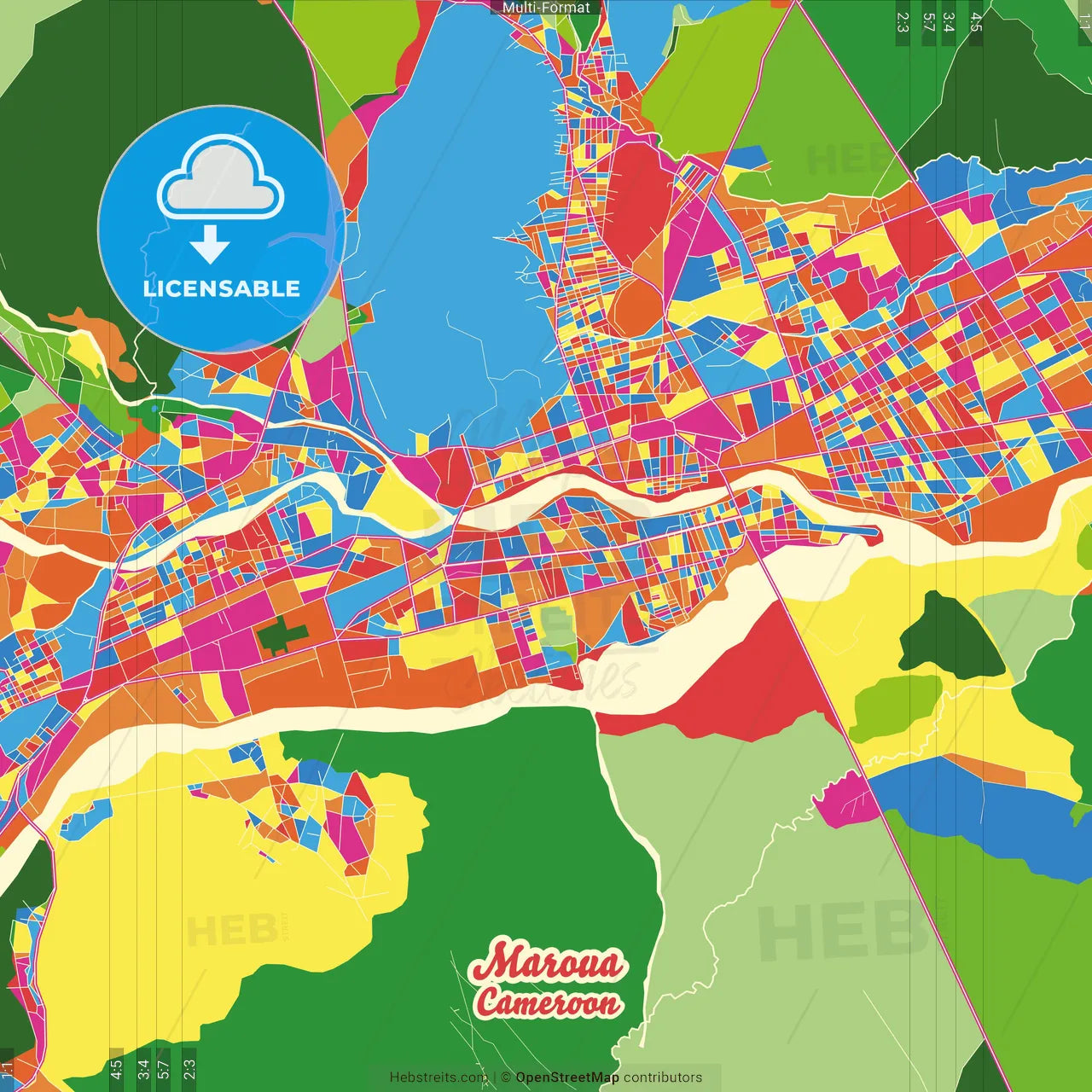 Maroua, Cameroon Crazy Colorful Street Map Poster Template