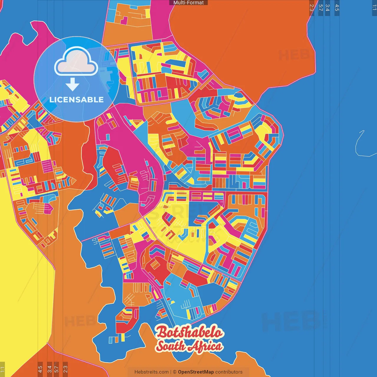 Botshabelo, South Africa Crazy Colorful Street Map Poster Template