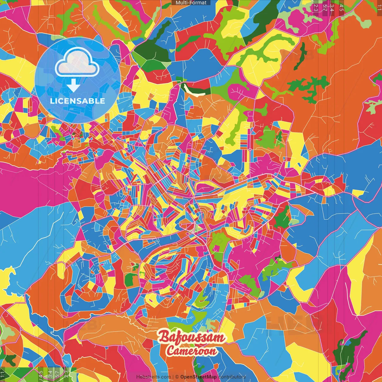 Bafoussam, Cameroon Crazy Colorful Street Map Poster Template