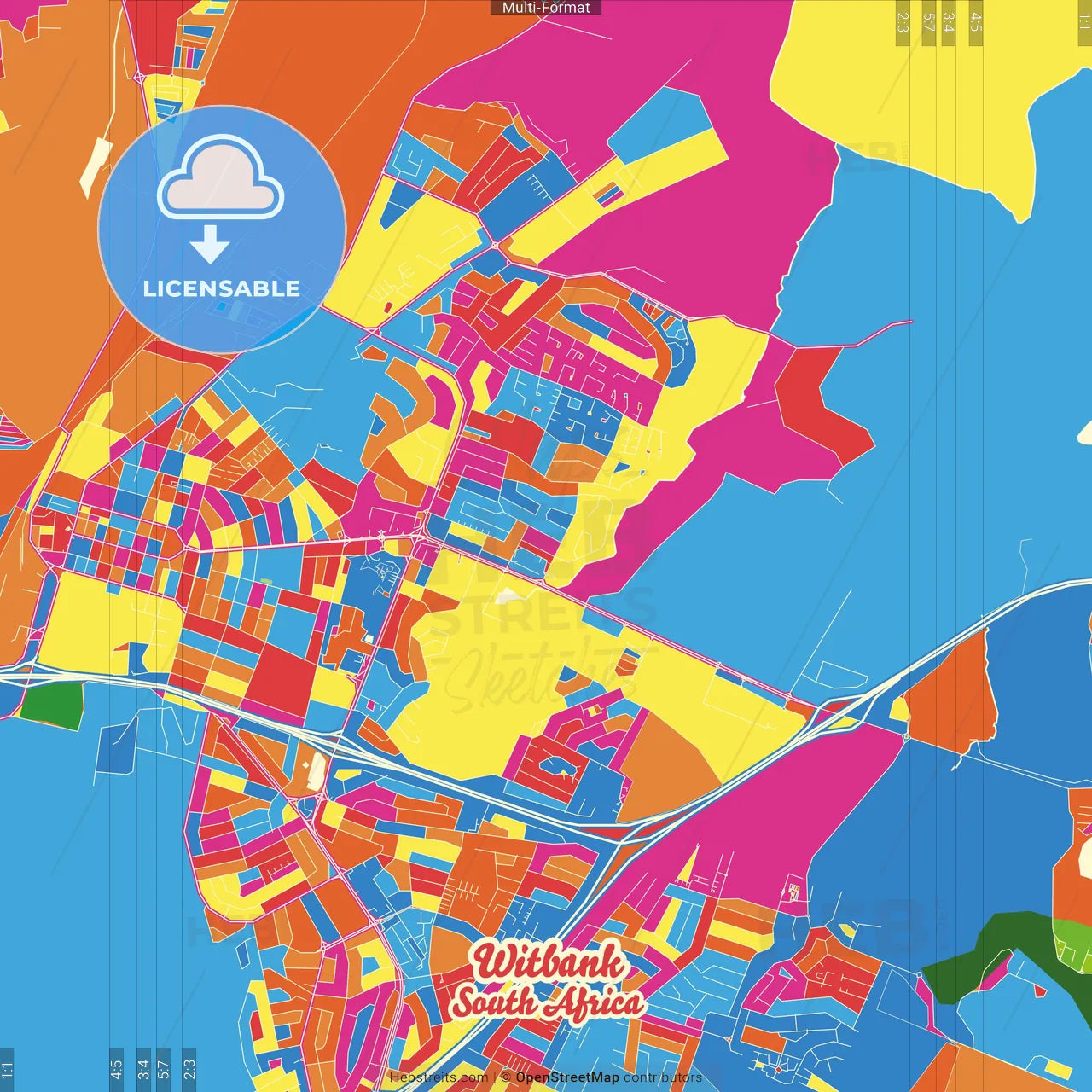Witbank, South Africa Crazy Colorful Street Map Poster Template