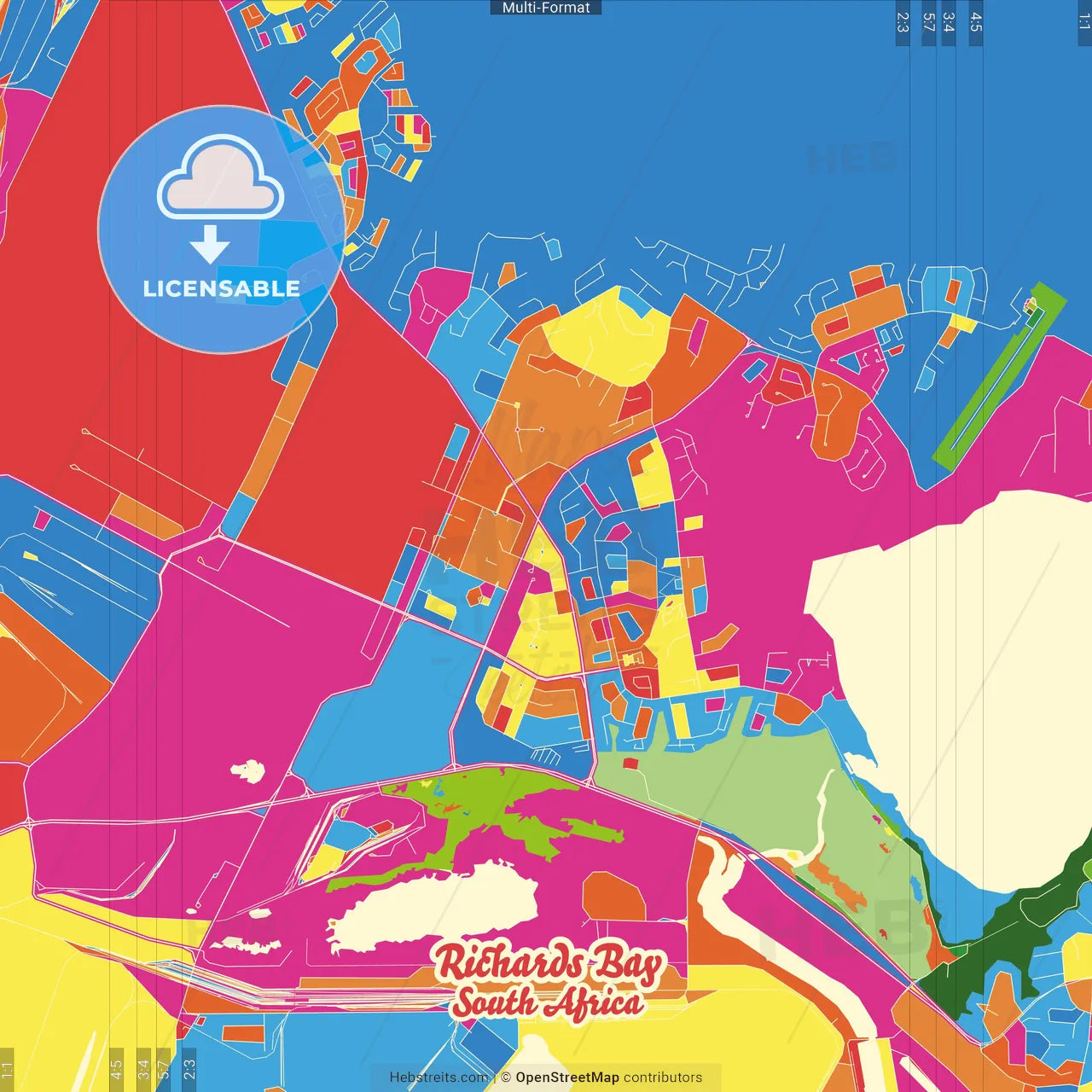 Richards Bay, South Africa Crazy Colorful Street Map Poster Template