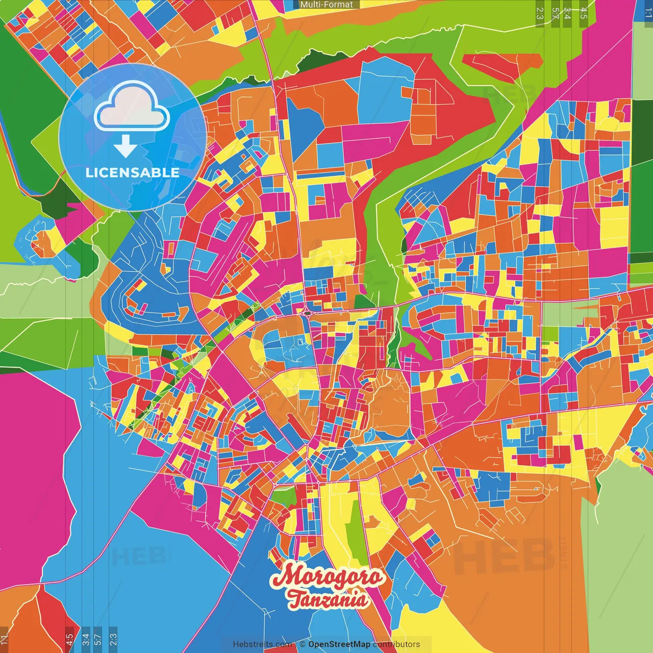 Morogoro, Tanzania Crazy Colorful Street Map Poster Template