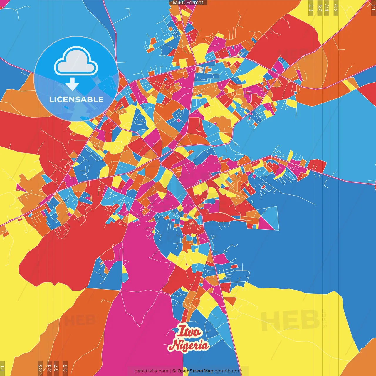 Iwo, Nigeria Crazy Colorful Street Map Poster Template