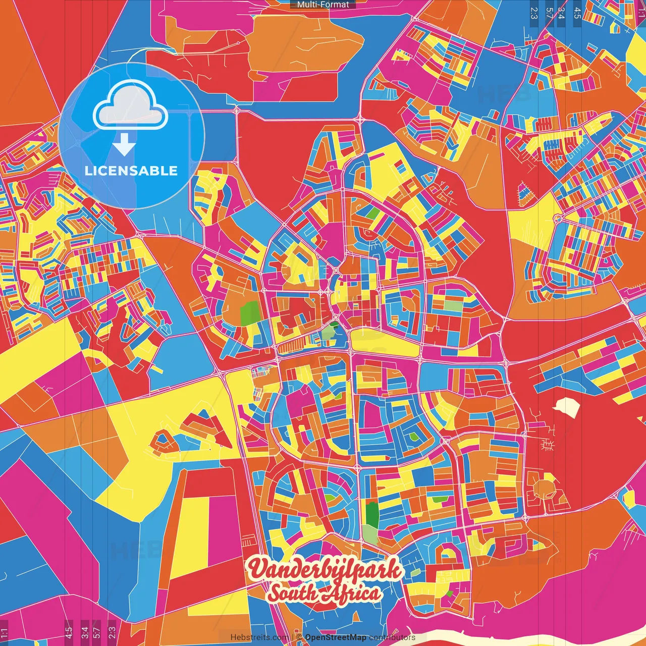 Vanderbijlpark, South Africa Crazy Colorful Street Map Poster Template