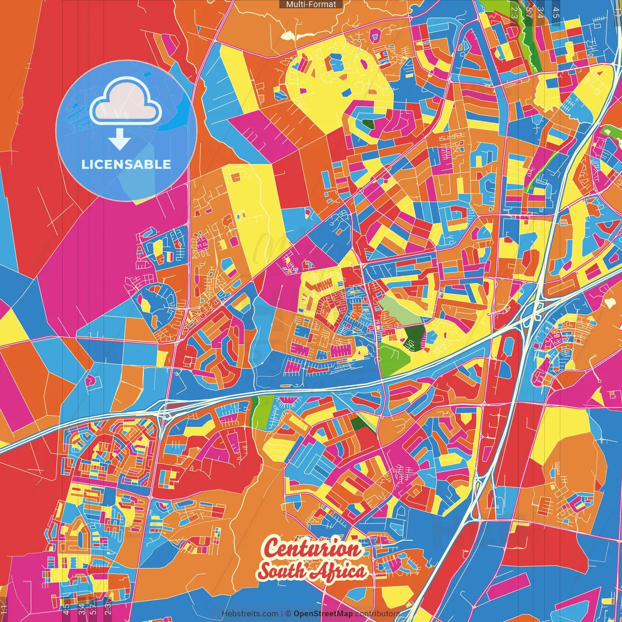 Centurion, South Africa Crazy Colorful Street Map Poster Template