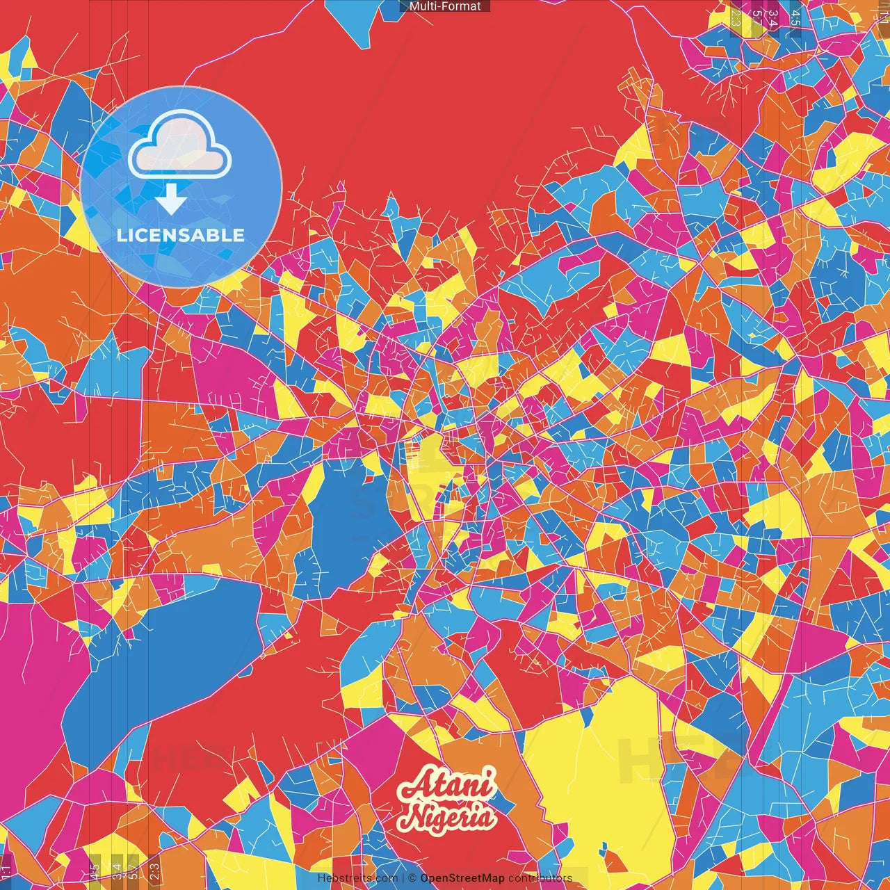 Atani, Nigeria Crazy Colorful Street Map Poster Template