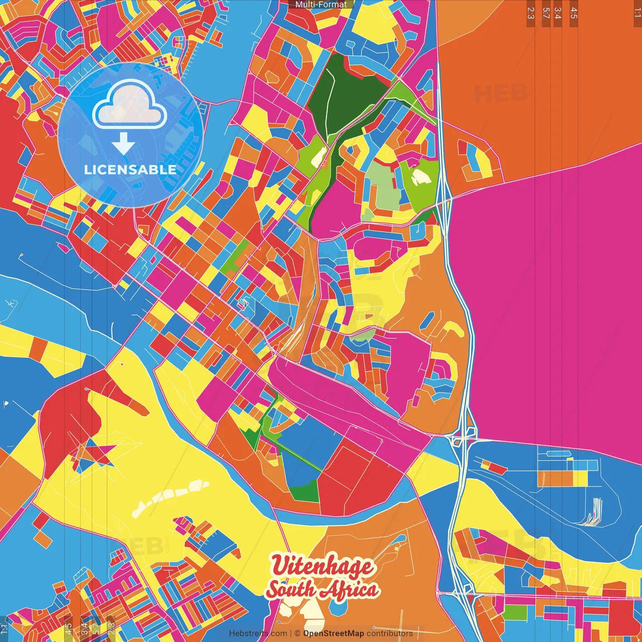 Uitenhage, South Africa Crazy Colorful Street Map Poster Template