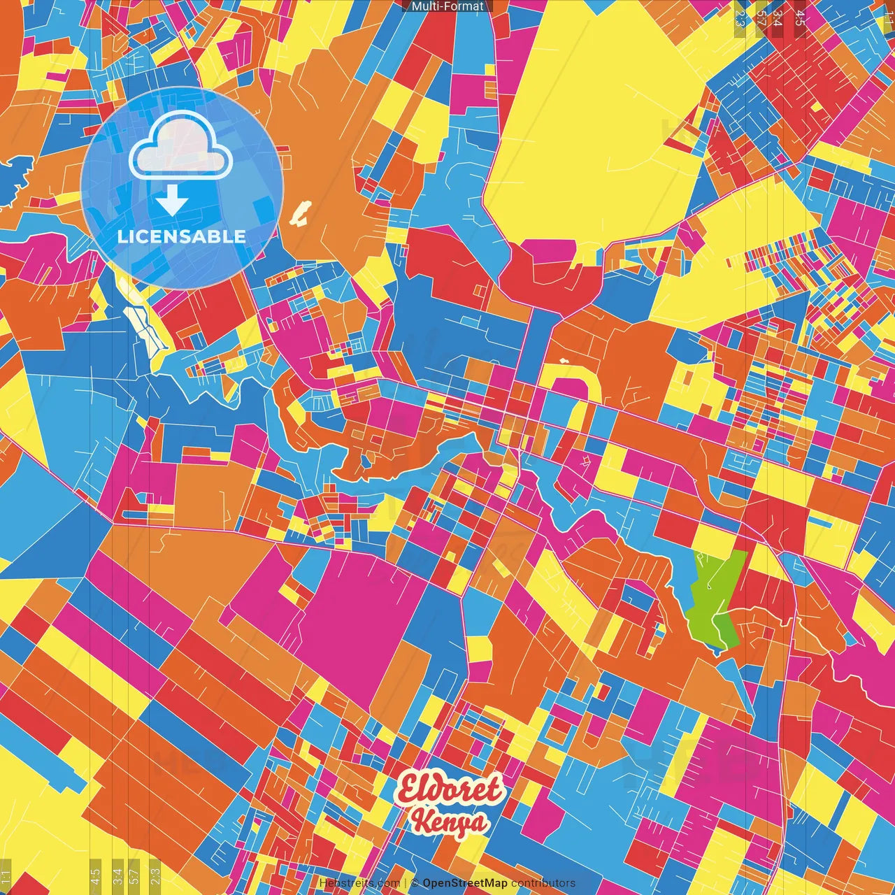 Eldoret, Kenya Crazy Colorful Street Map Poster Template
