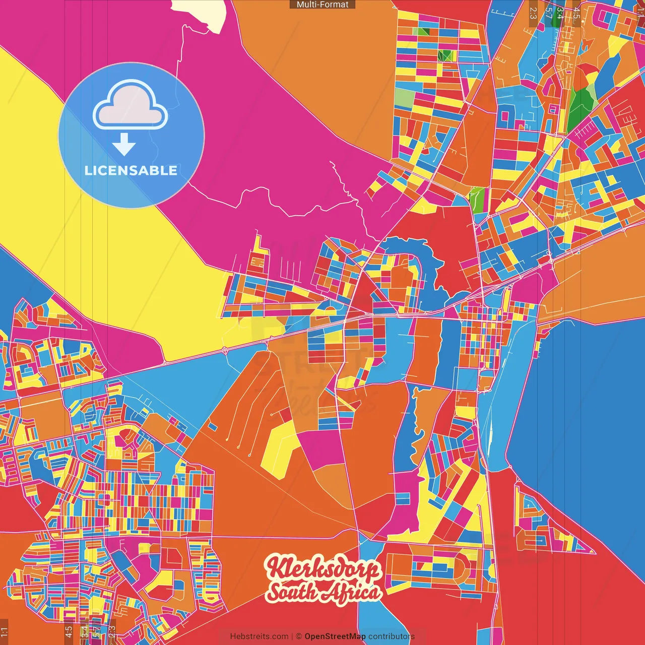 Klerksdorp, South Africa Crazy Colorful Street Map Poster Template