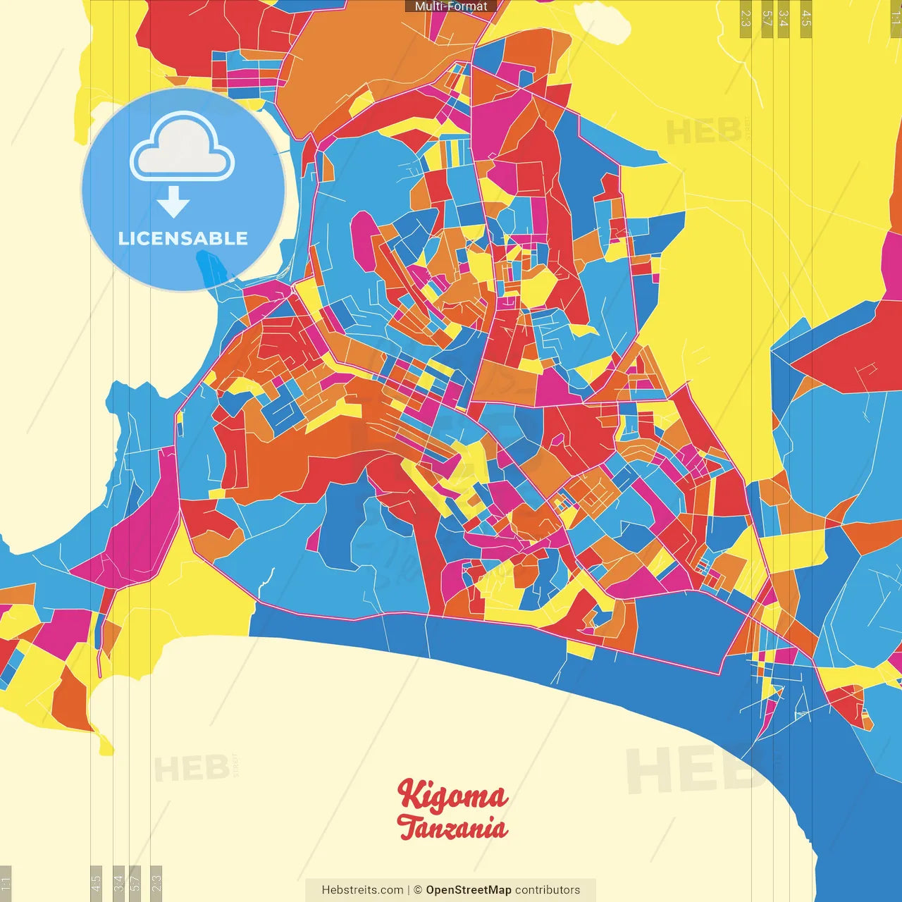 Kigoma, Tanzania Crazy Colorful Street Map Poster Template