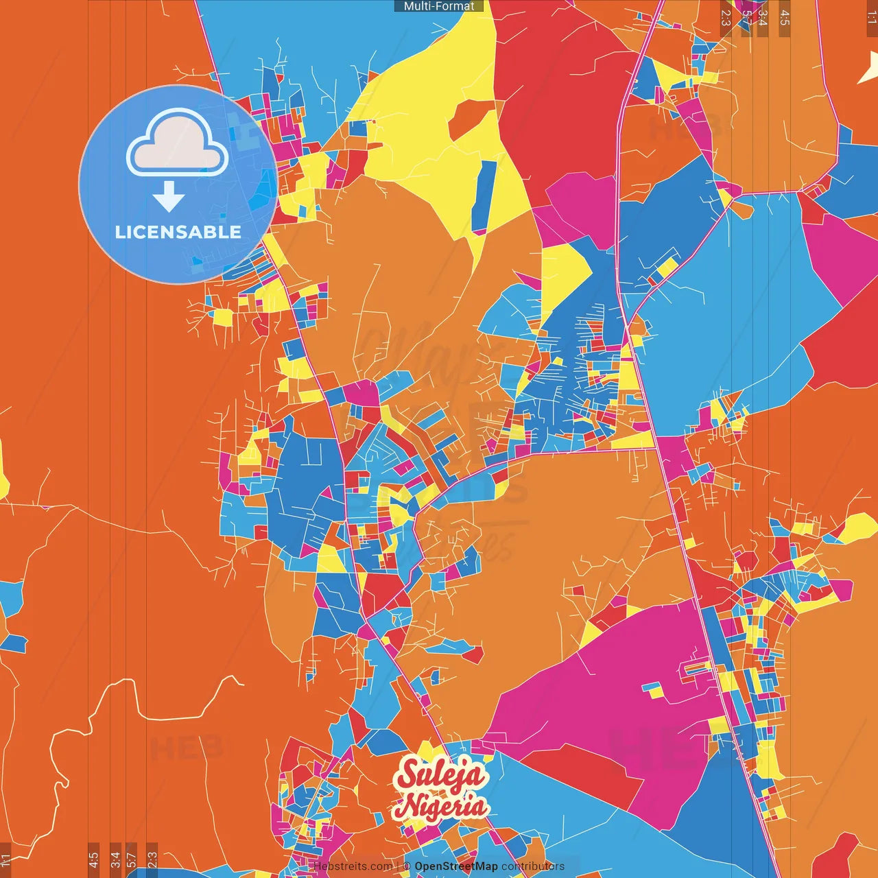 Suleja, Nigeria Crazy Colorful Street Map Poster Template