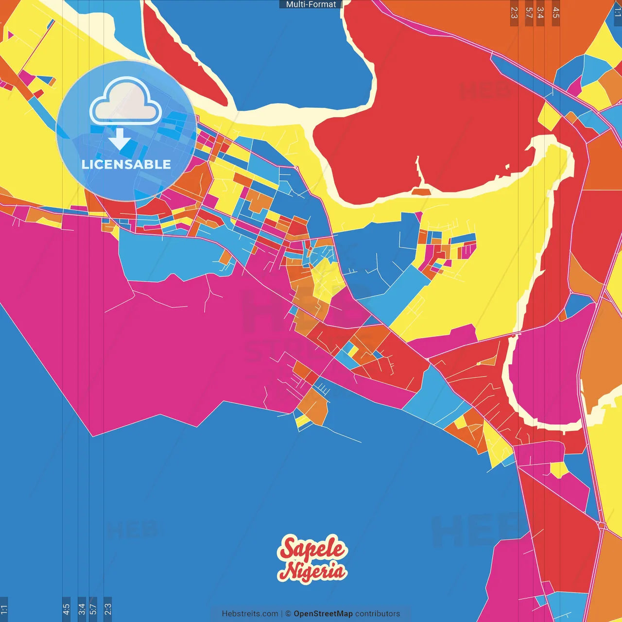 Sapele, Nigeria Crazy Colorful Street Map Poster Template