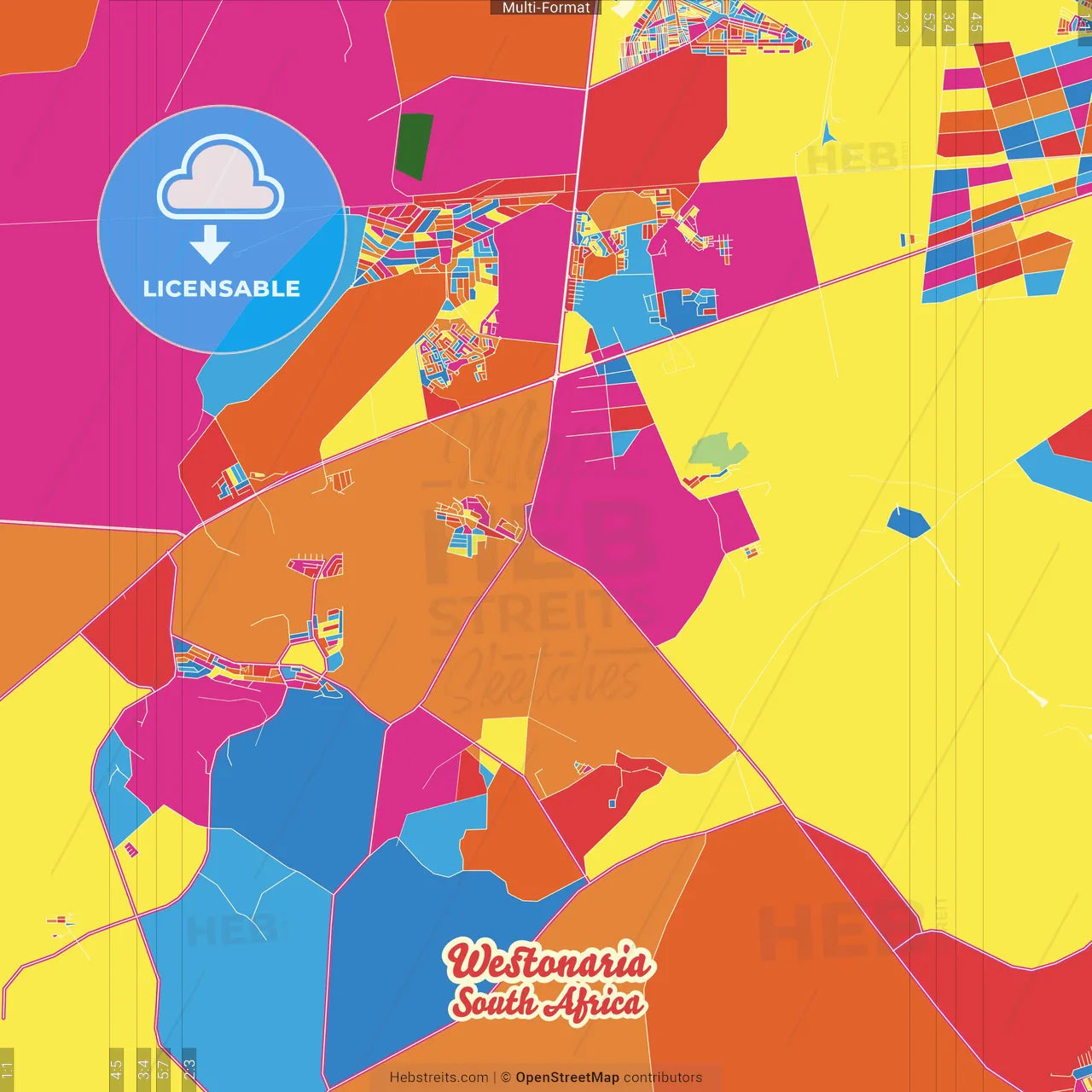 Westonaria, South Africa Crazy Colorful Street Map Poster Template