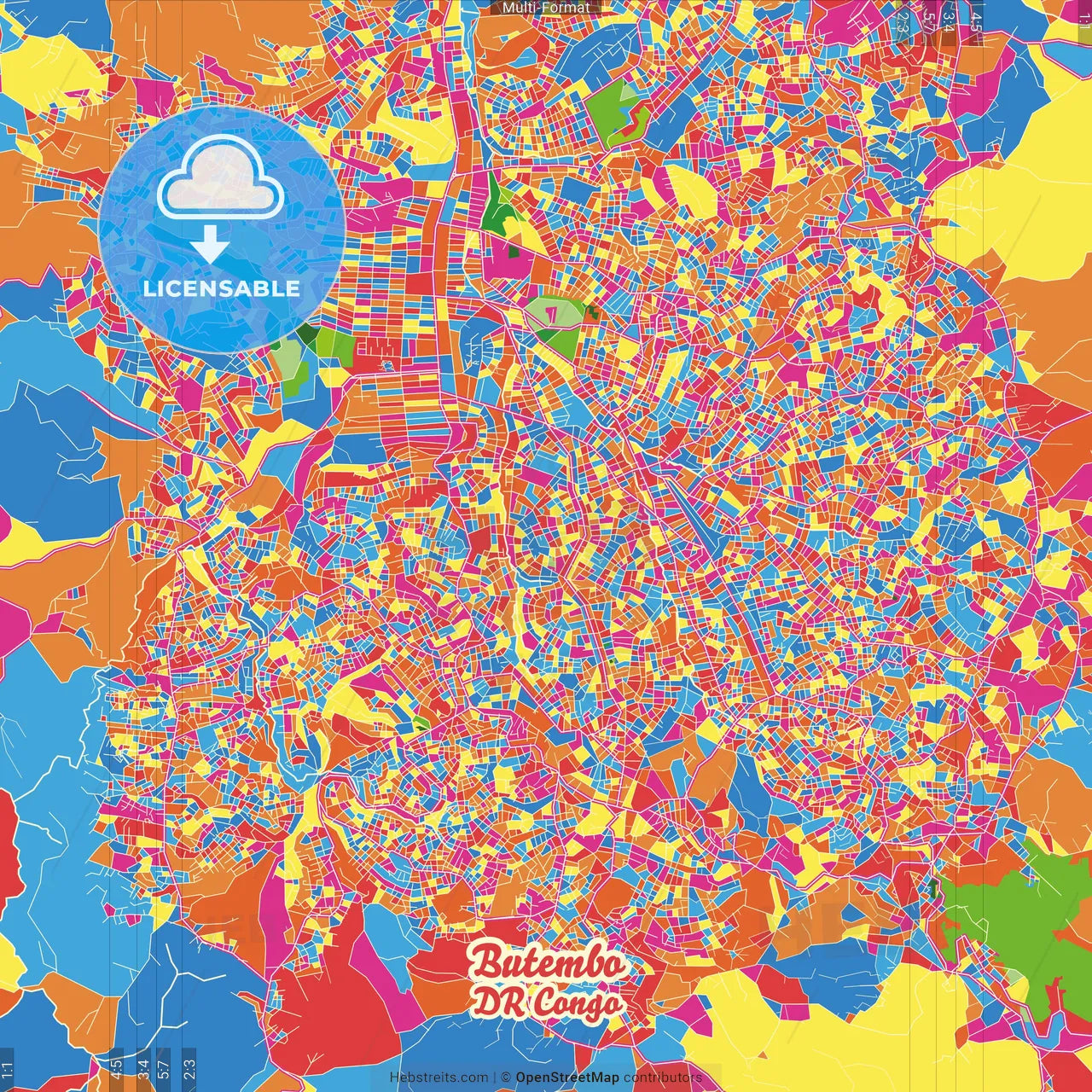 Butembo, DR Congo Crazy Colorful Street Map Poster Template