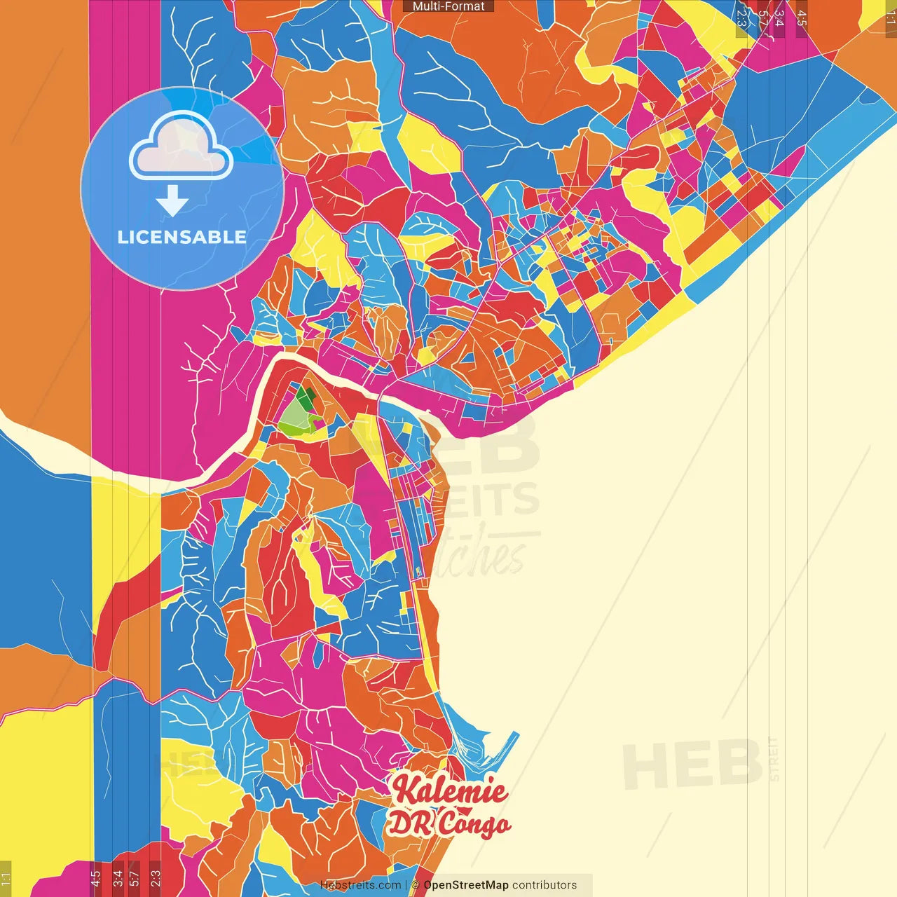 Kalemie, DR Congo Crazy Colorful Street Map Poster Template