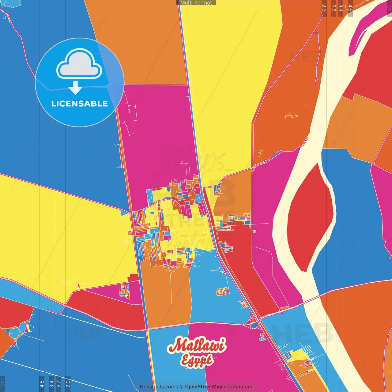 Mallawi, Egypt Crazy Colorful Street Map Poster Template