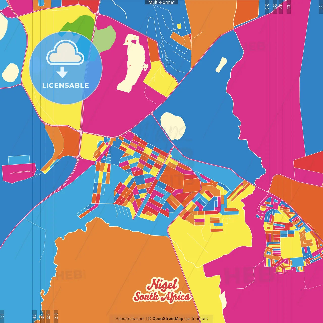 Nigel, South Africa Crazy Colorful Street Map Poster Template