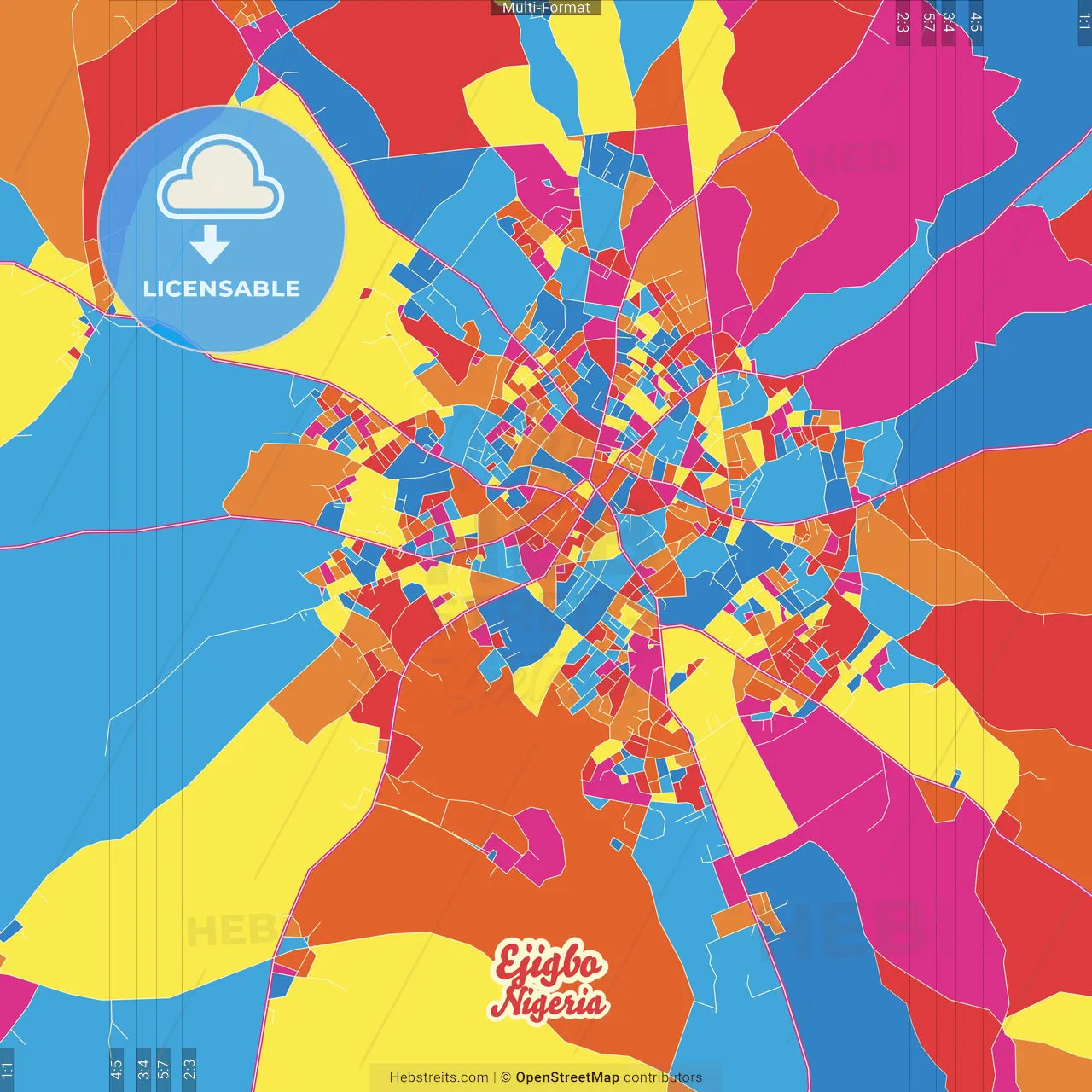 Ejigbo, Nigeria Crazy Colorful Street Map Poster Template