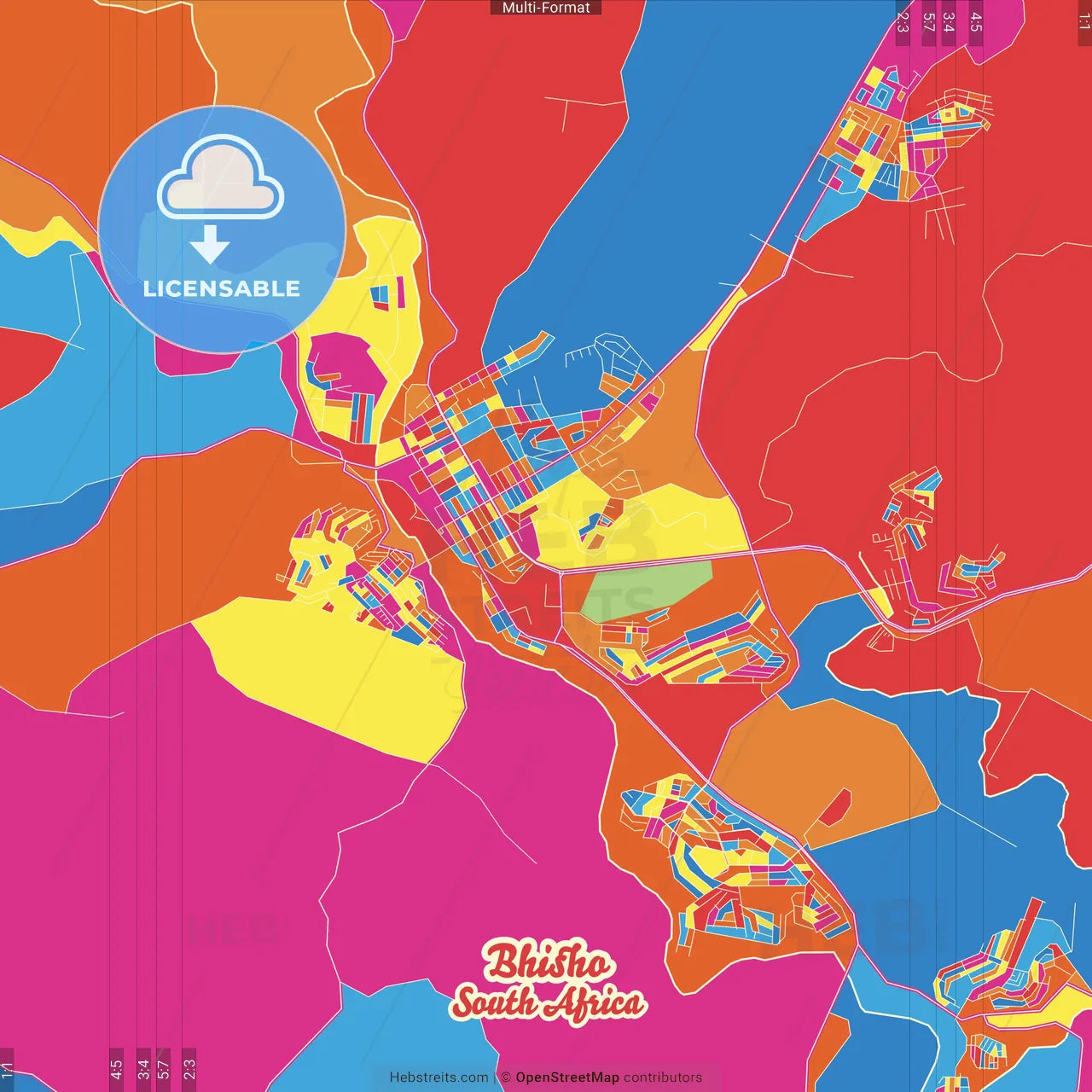 Bhisho, South Africa Crazy Colorful Street Map Poster Template