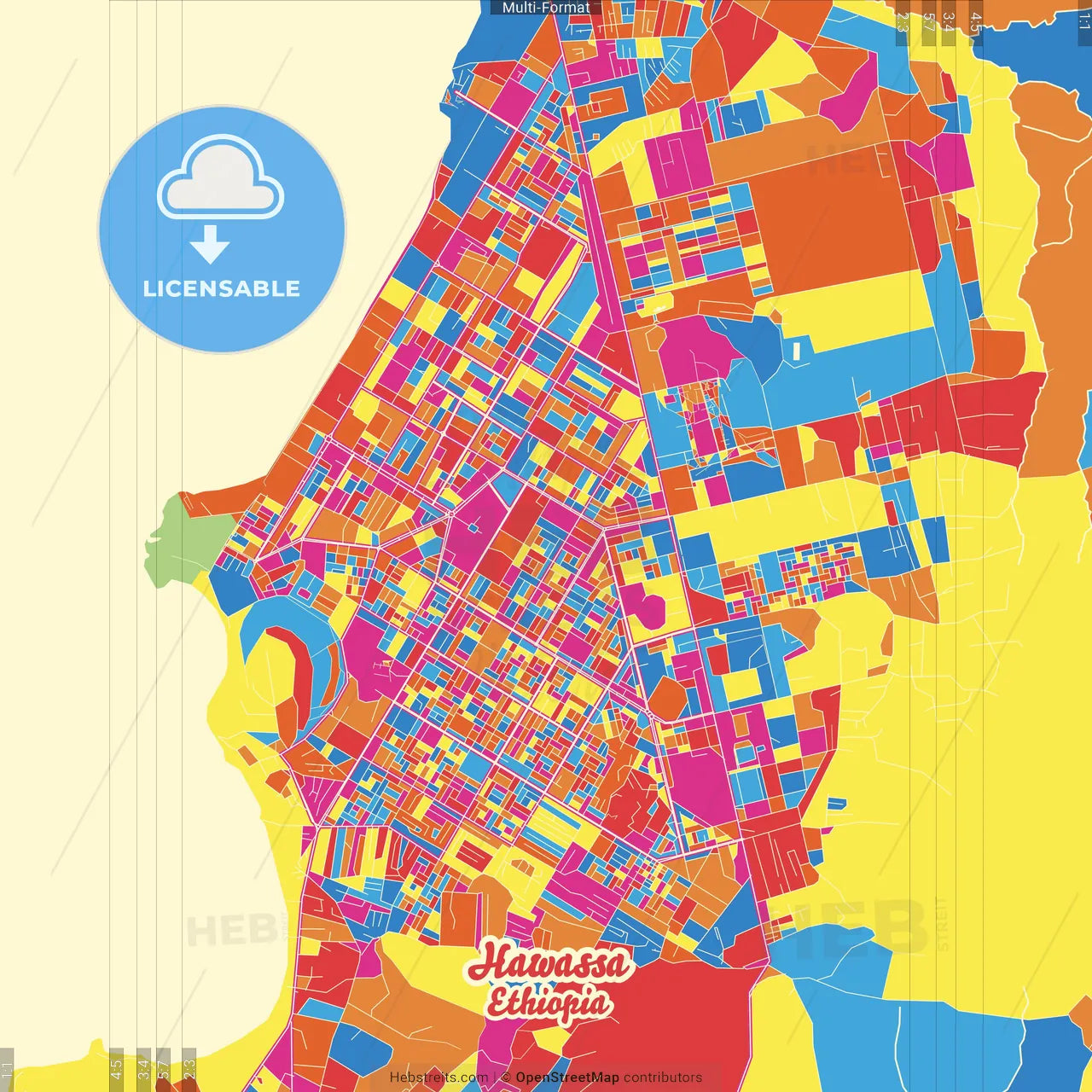 Hawassa, Ethiopia Crazy Colorful Street Map Poster Template