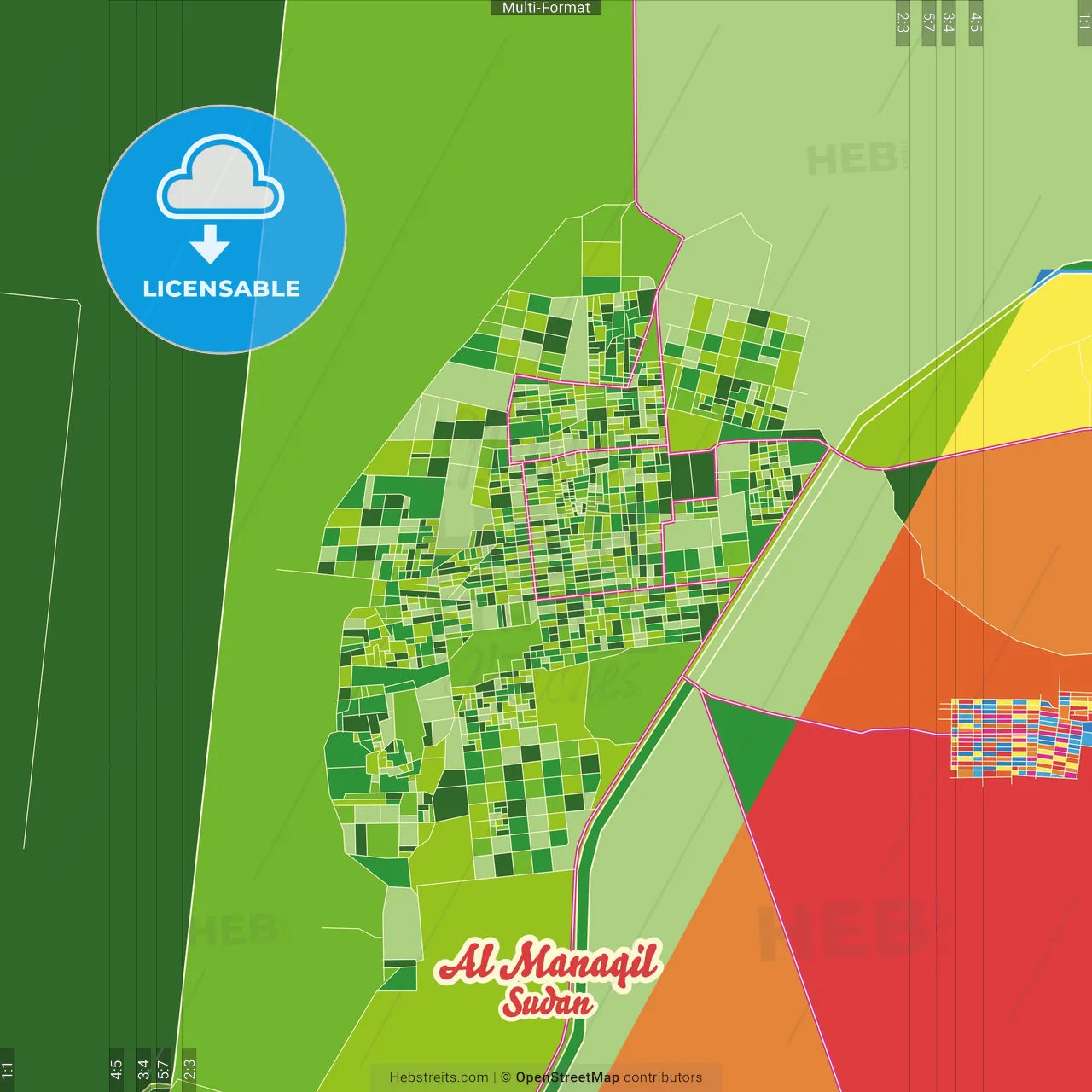 Al Manaqil, Sudan Crazy Colorful Street Map Poster Template