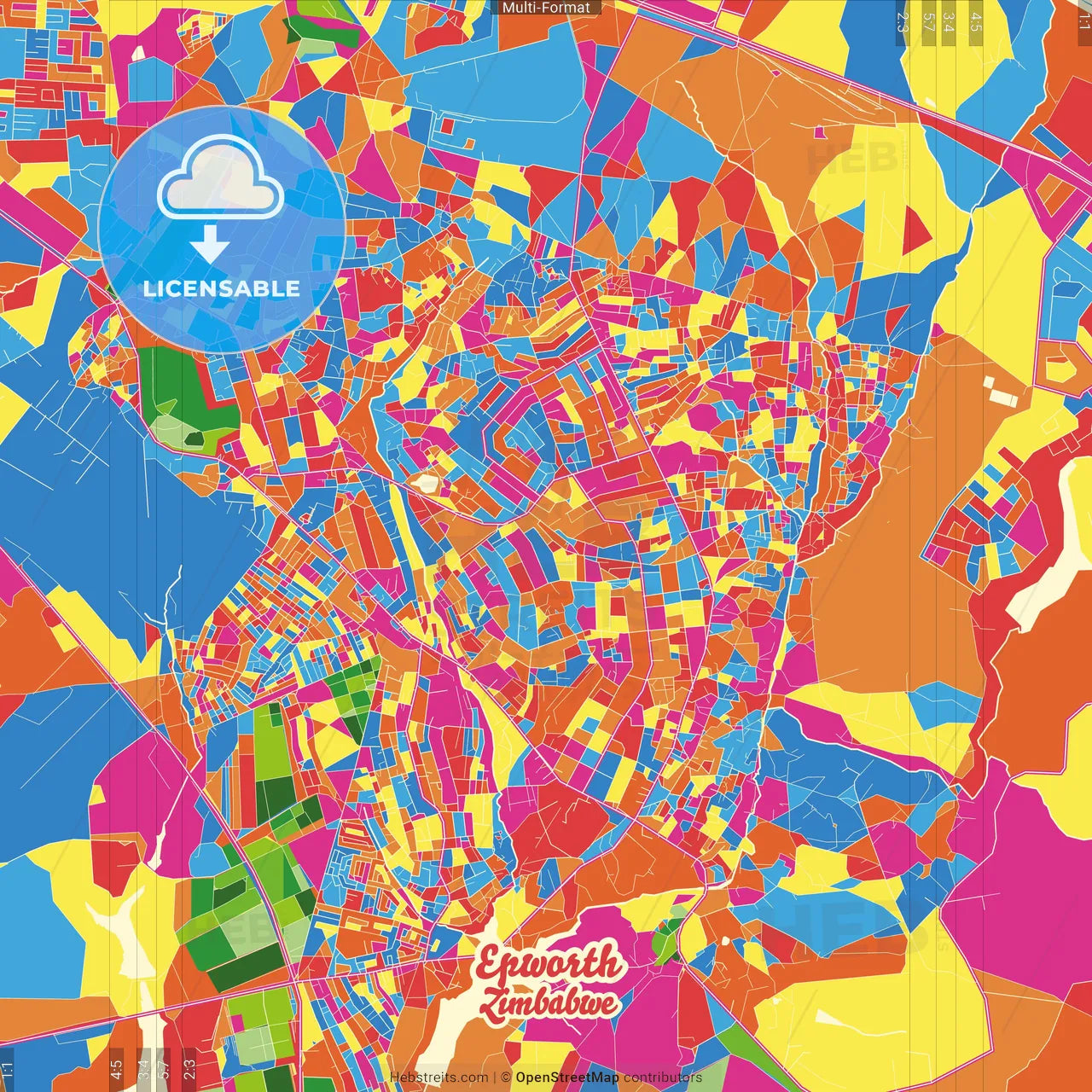 Epworth, Zimbabwe Crazy Colorful Street Map Poster Template