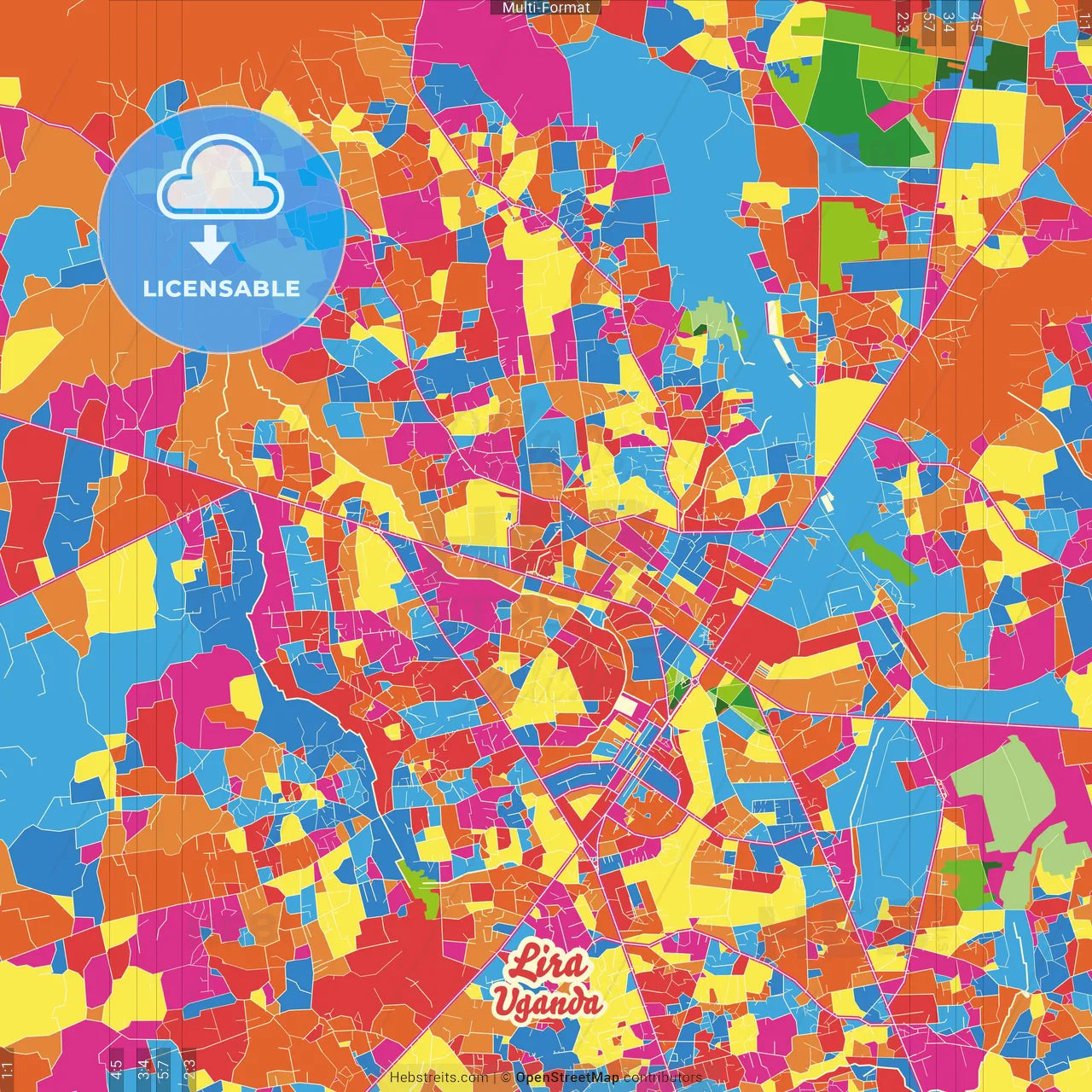 Lira, Uganda Crazy Colorful Street Map Poster Template