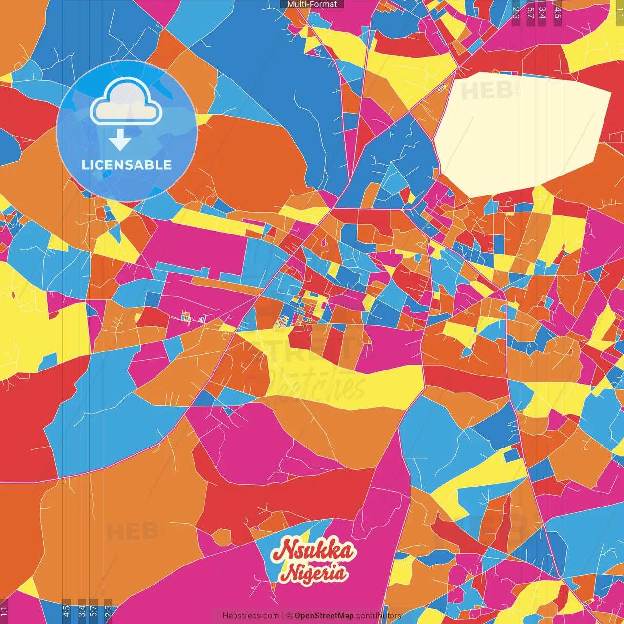 Nsukka, Nigeria Crazy Colorful Street Map Poster Template
