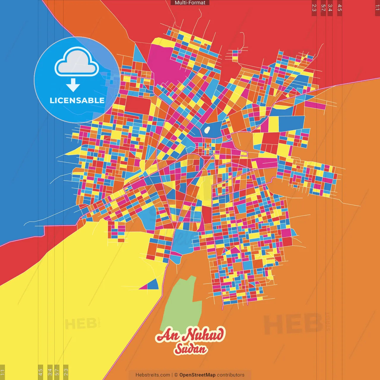 An Nuhud, Sudan Crazy Colorful Street Map Poster Template