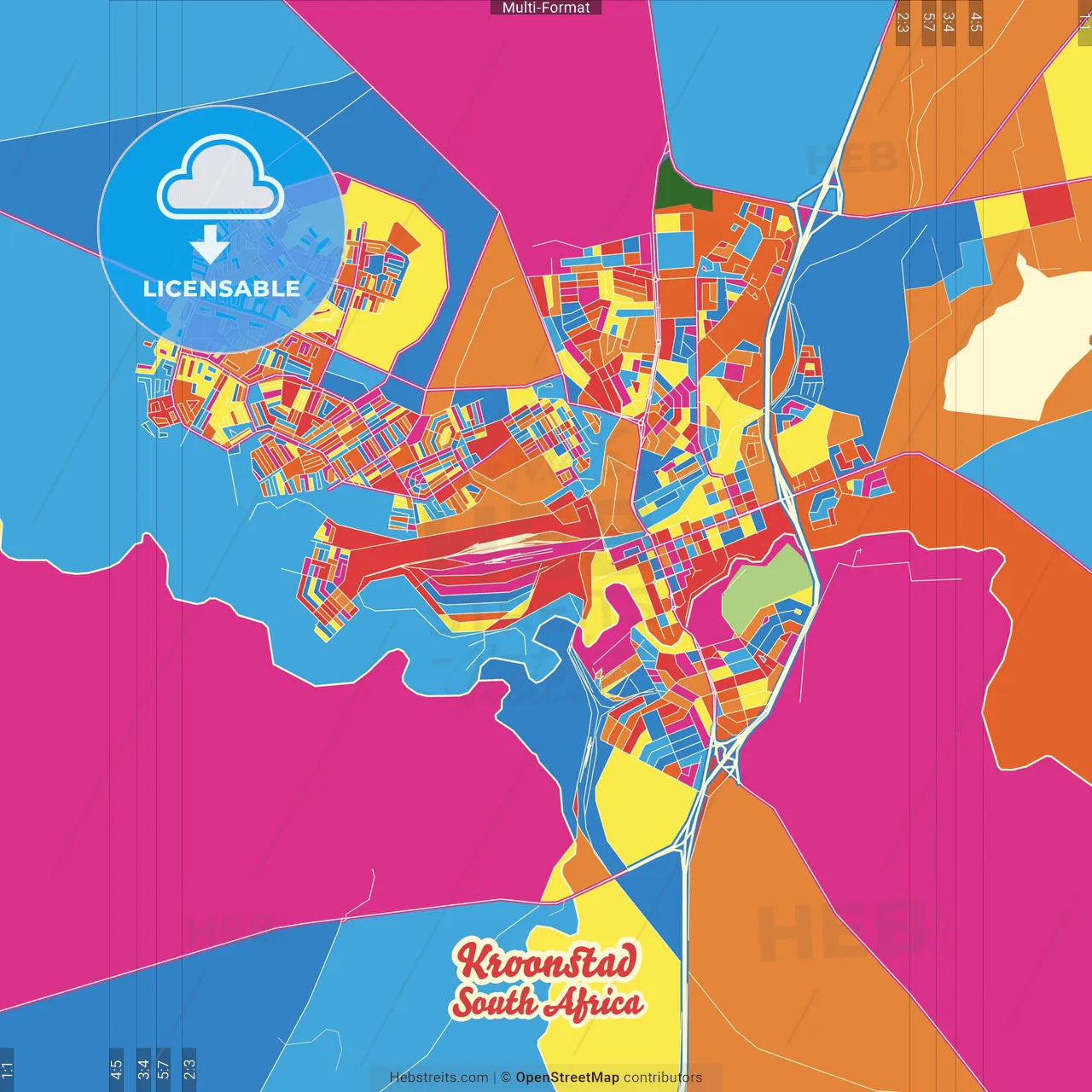 Kroonstad, South Africa Crazy Colorful Street Map Poster Template