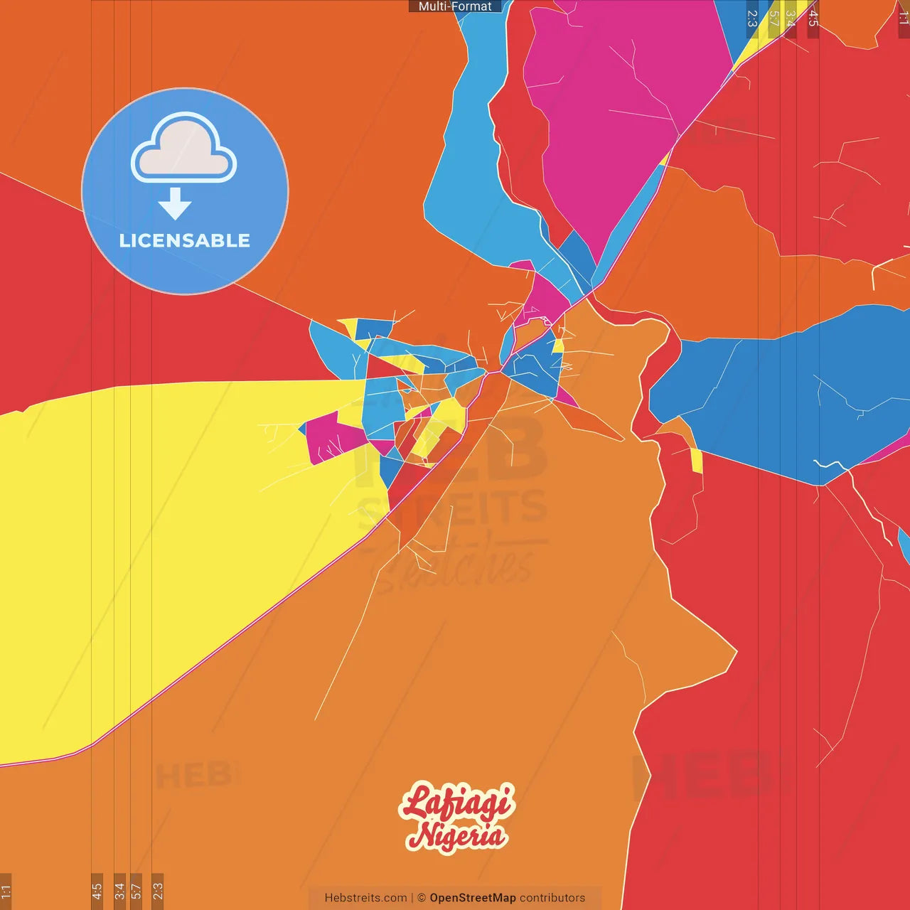 Sarh, Chad Crazy Colorful Street Map Poster Template