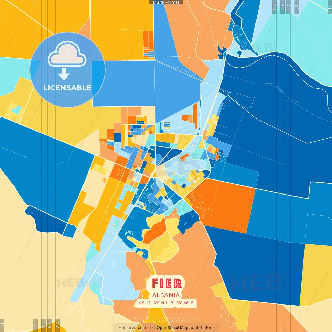 Fier, Albania blue and orange vector art map template