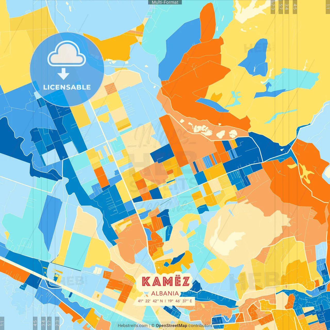 Kamëz, Albania blue and orange vector art map template