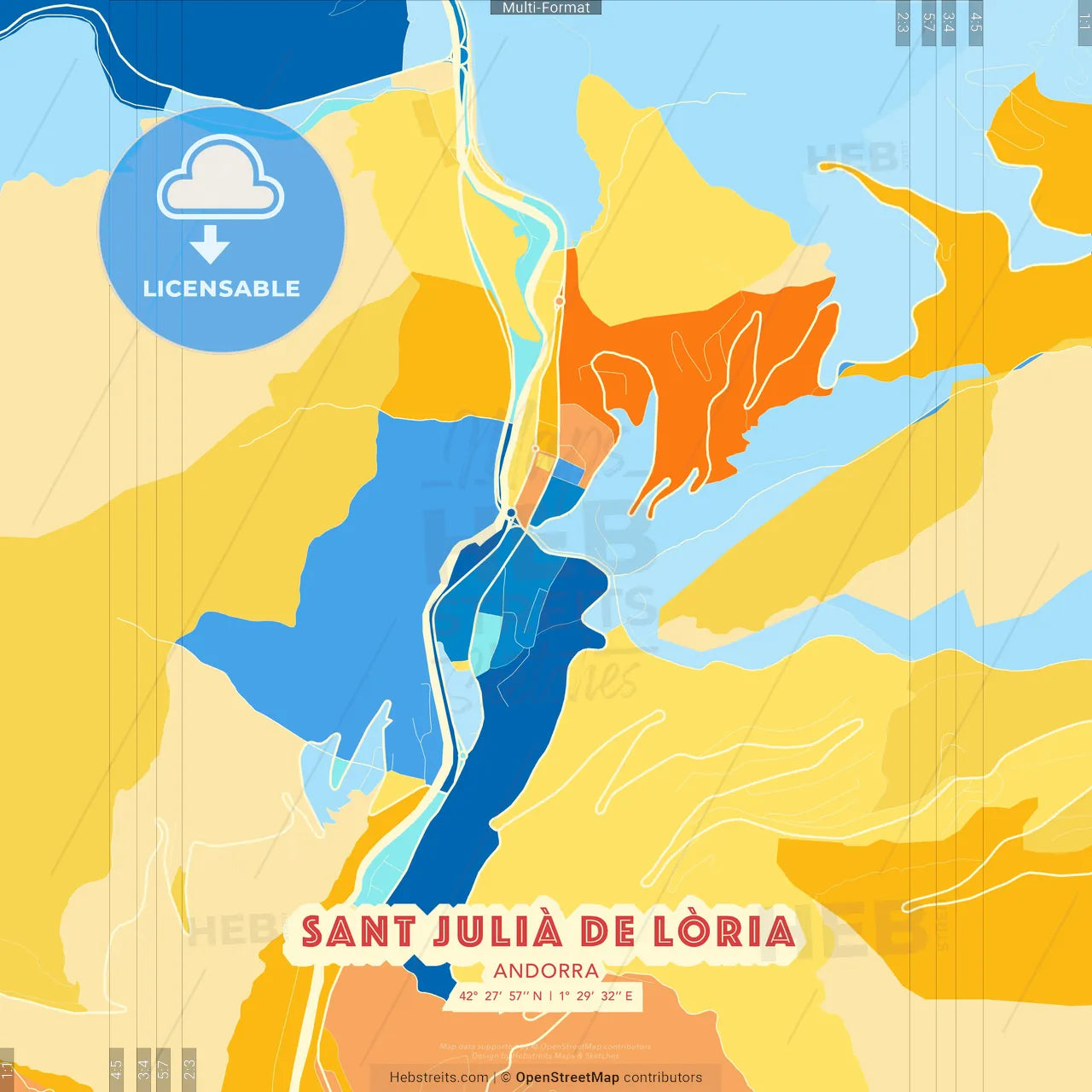 Sant Julià de Lòria, Andorra blue and orange vector art map template