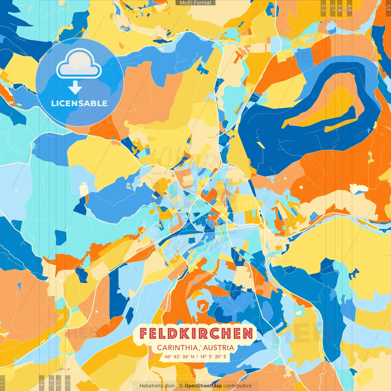 Feldkirchen, Carinthia, Austria blue and orange vector art map template