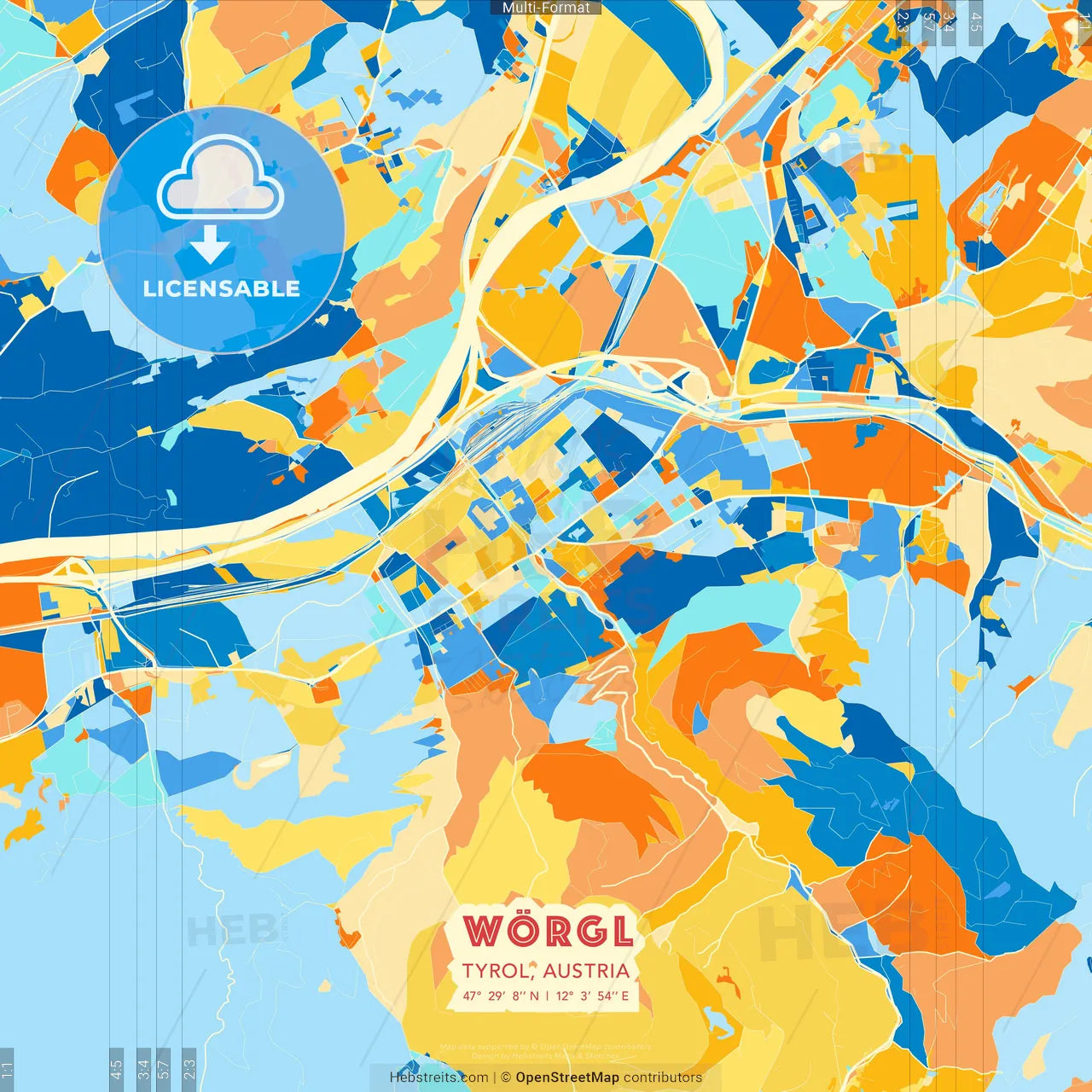 Wörgl, Tyrol, Austria blue and orange vector art map template