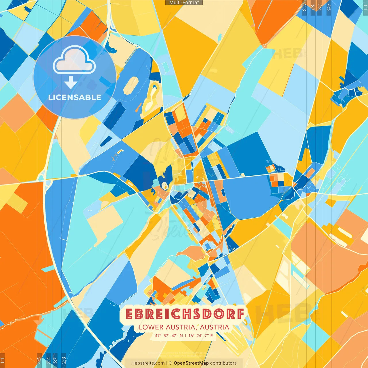Ebreichsdorf, Lower Austria, Austria blue and orange vector art map template