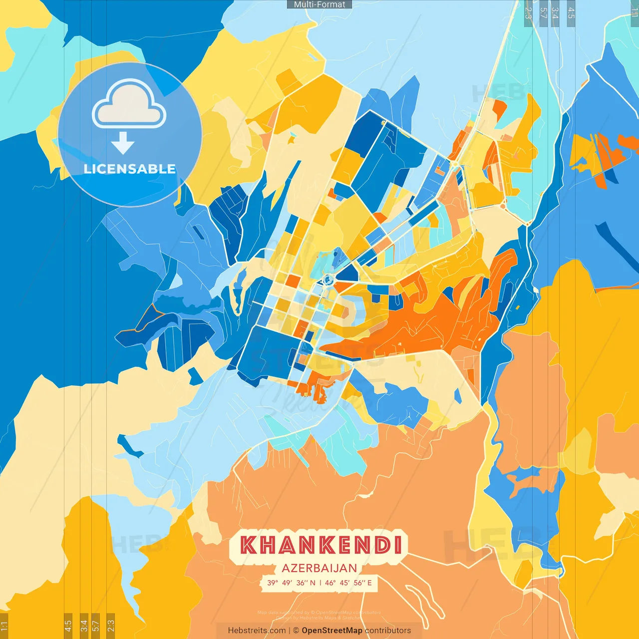 Khankendi, Azerbaijan blue and orange vector art map template