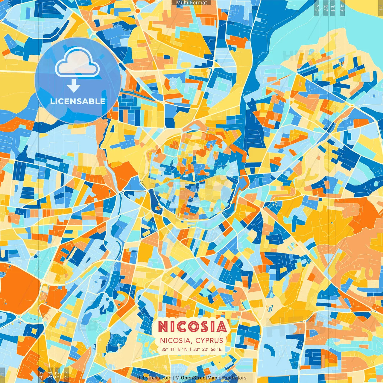 Nicosia , Nicosia, Cyprus blue and orange vector art map template