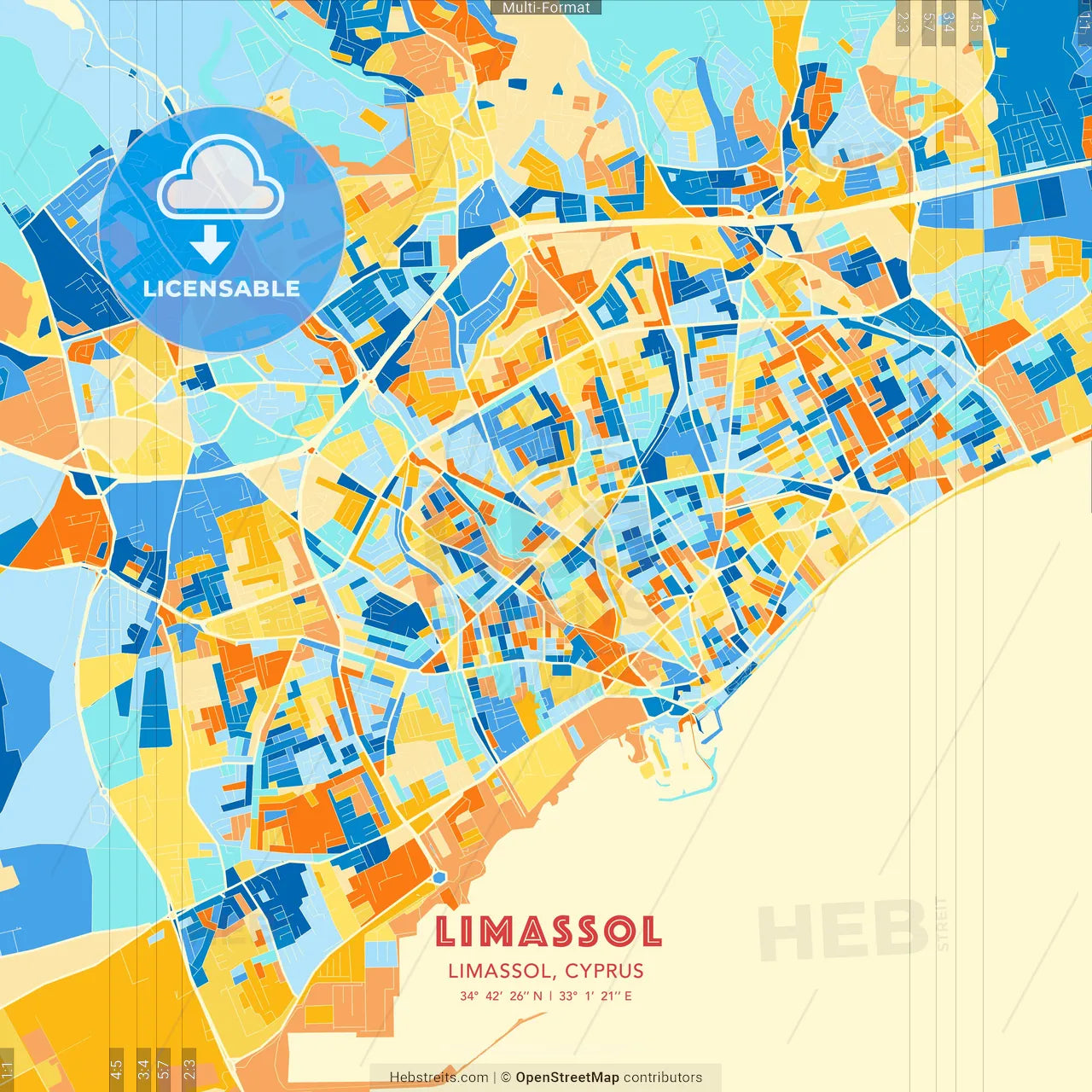 Limassol , Limassol, Cyprus blue and orange vector art map template