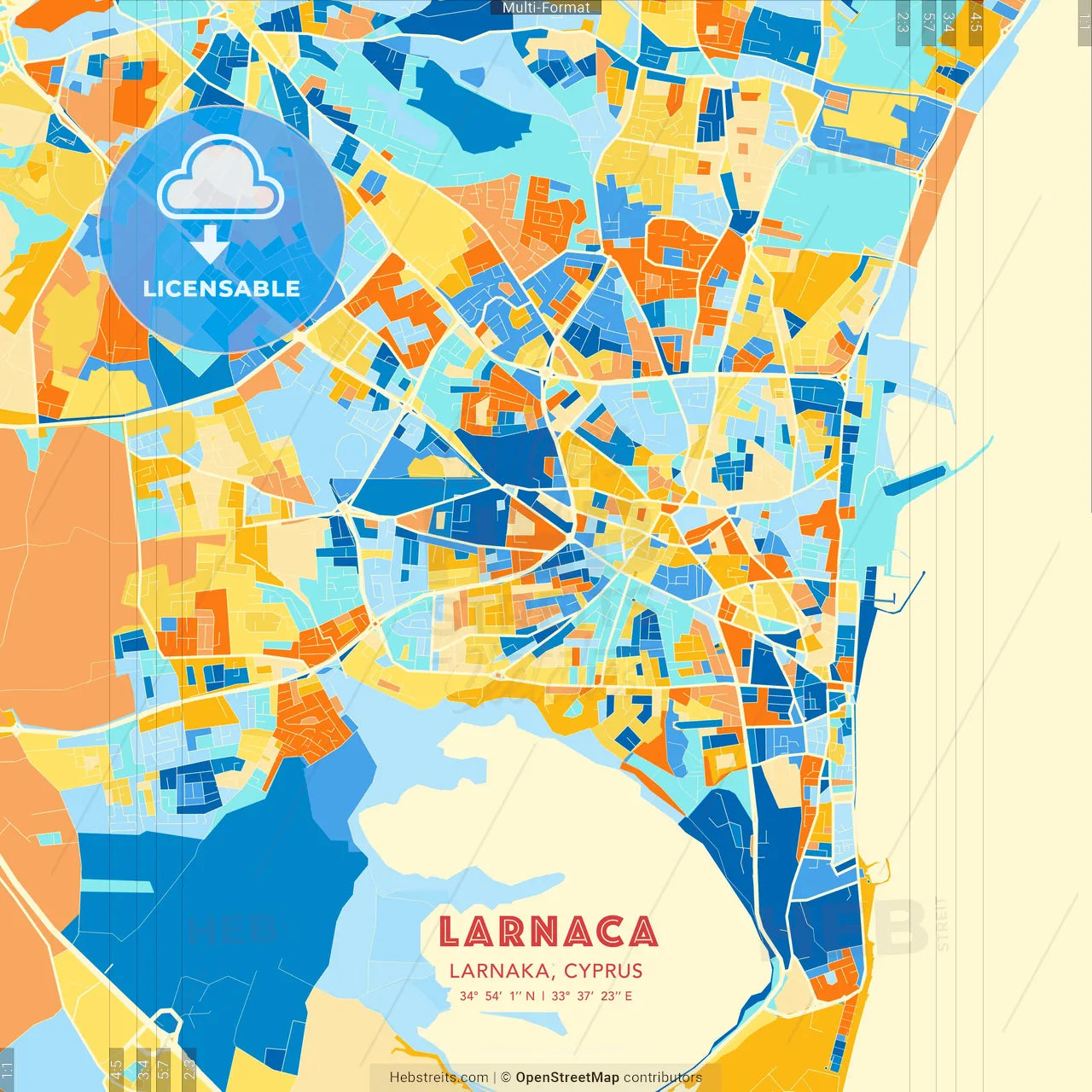 Larnaca , Larnaka, Cyprus blue and orange vector art map template