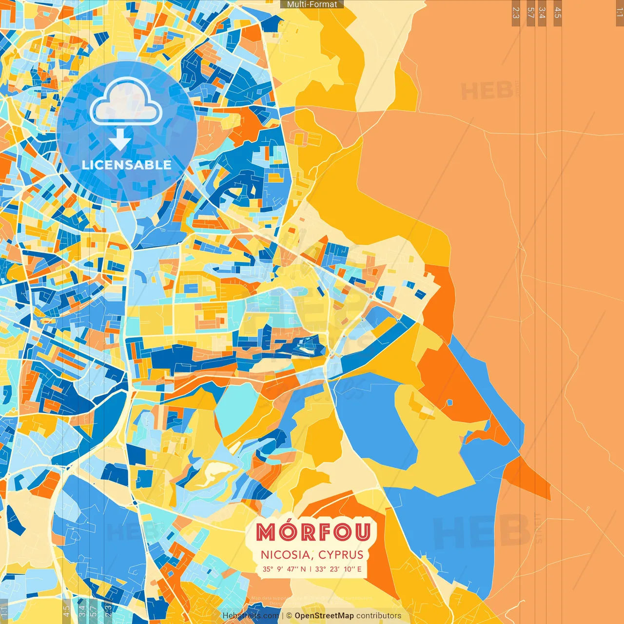 Mórfou , Nicosia, Cyprus blue and orange vector art map template