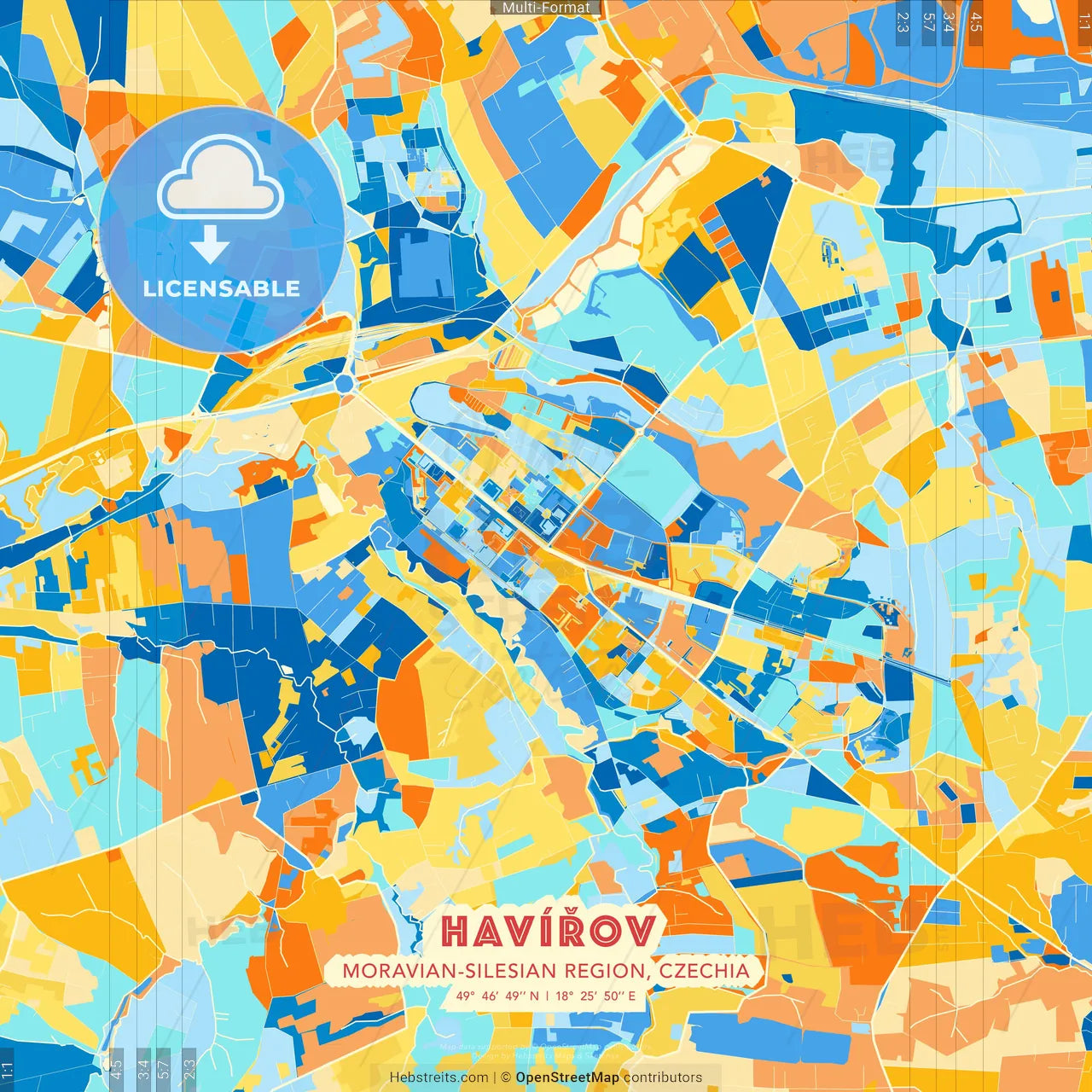 Havířov, Moravian-Silesian Region, Czechia blue and orange vector art map template