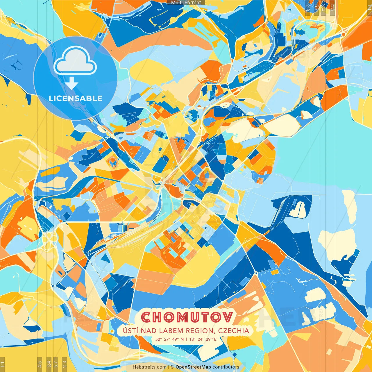 Chomutov, Ústí nad Labem Region, Czechia blue and orange vector art map template