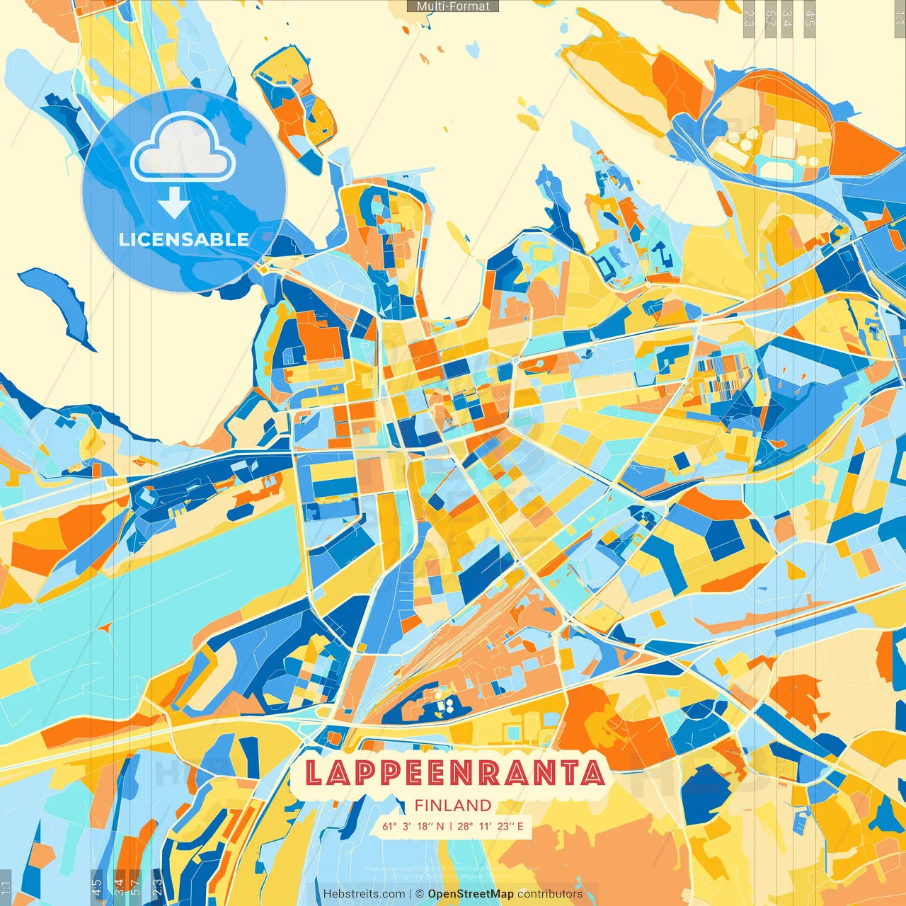 Lappeenranta, Finland blue and orange vector art map template