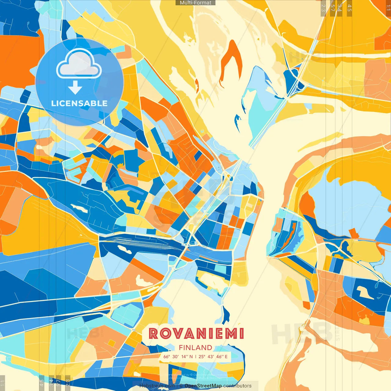 Rovaniemi, Finland blue and orange vector art map template