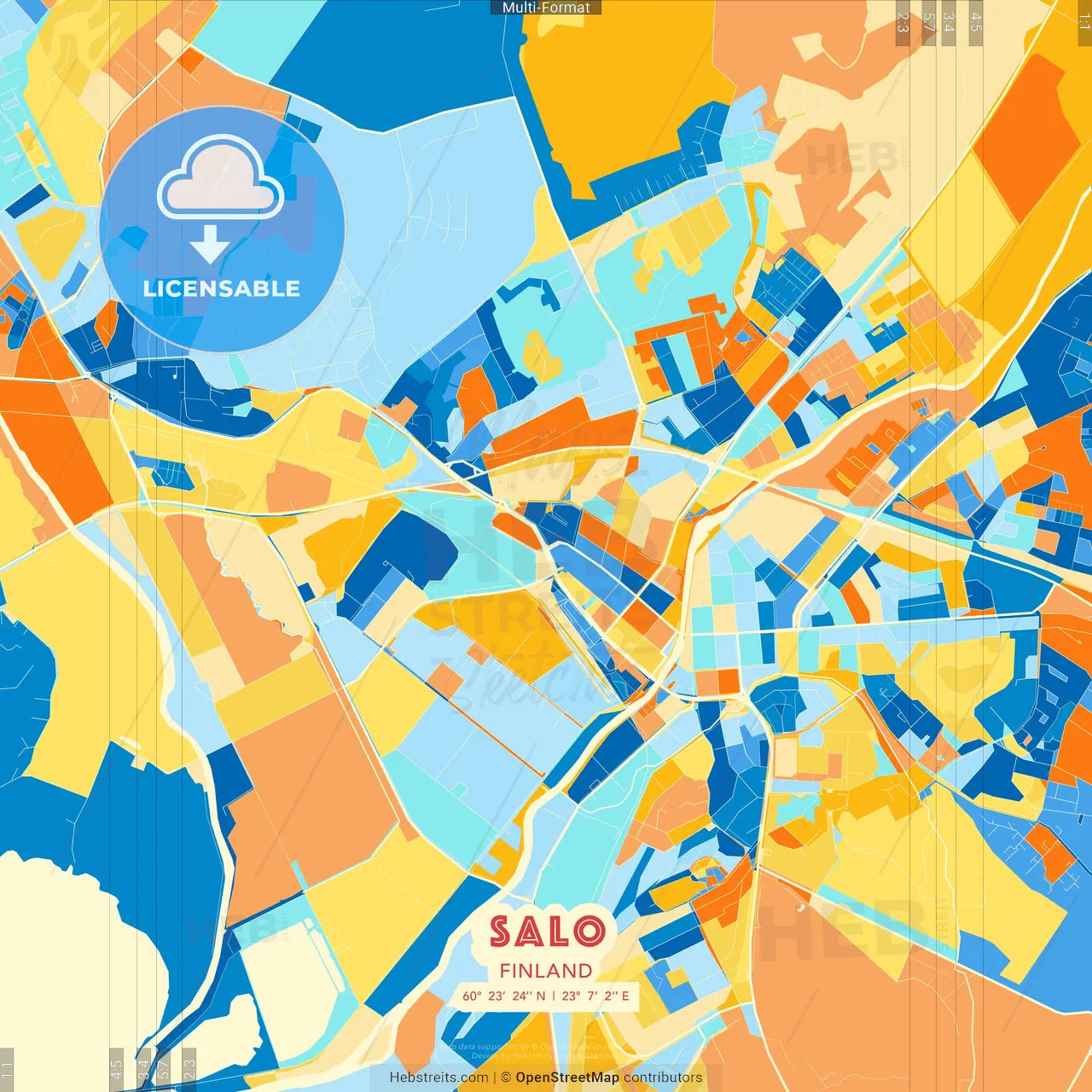 Salo, Finland blue and orange vector art map template