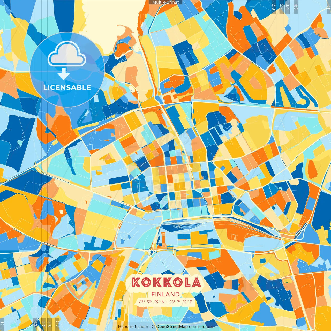 Kokkola, Finland blue and orange vector art map template