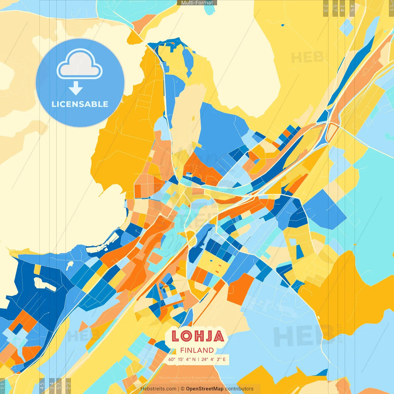 Lohja, Finland blue and orange vector art map template