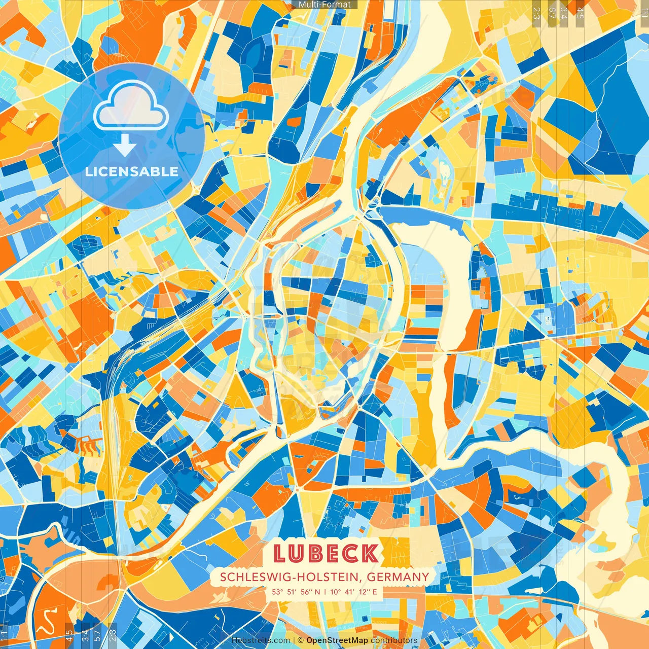 Lubeck, Schleswig-Holstein, Germany blue and orange vector art map template